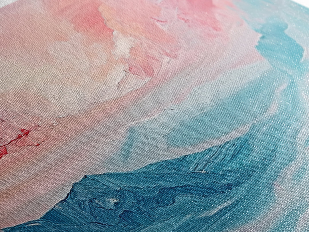 Abstract, pink blue, dreamy sky, Canvas Print, pink abstract art, landscape painting, soft color art, horizontal wall art
