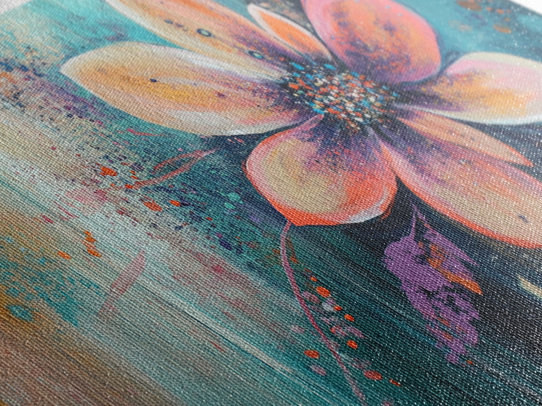 Bright floral, pink orange, Canvas Print, poppy wall art, pink orange wall art, whimsical art, flower painting, above sofa art