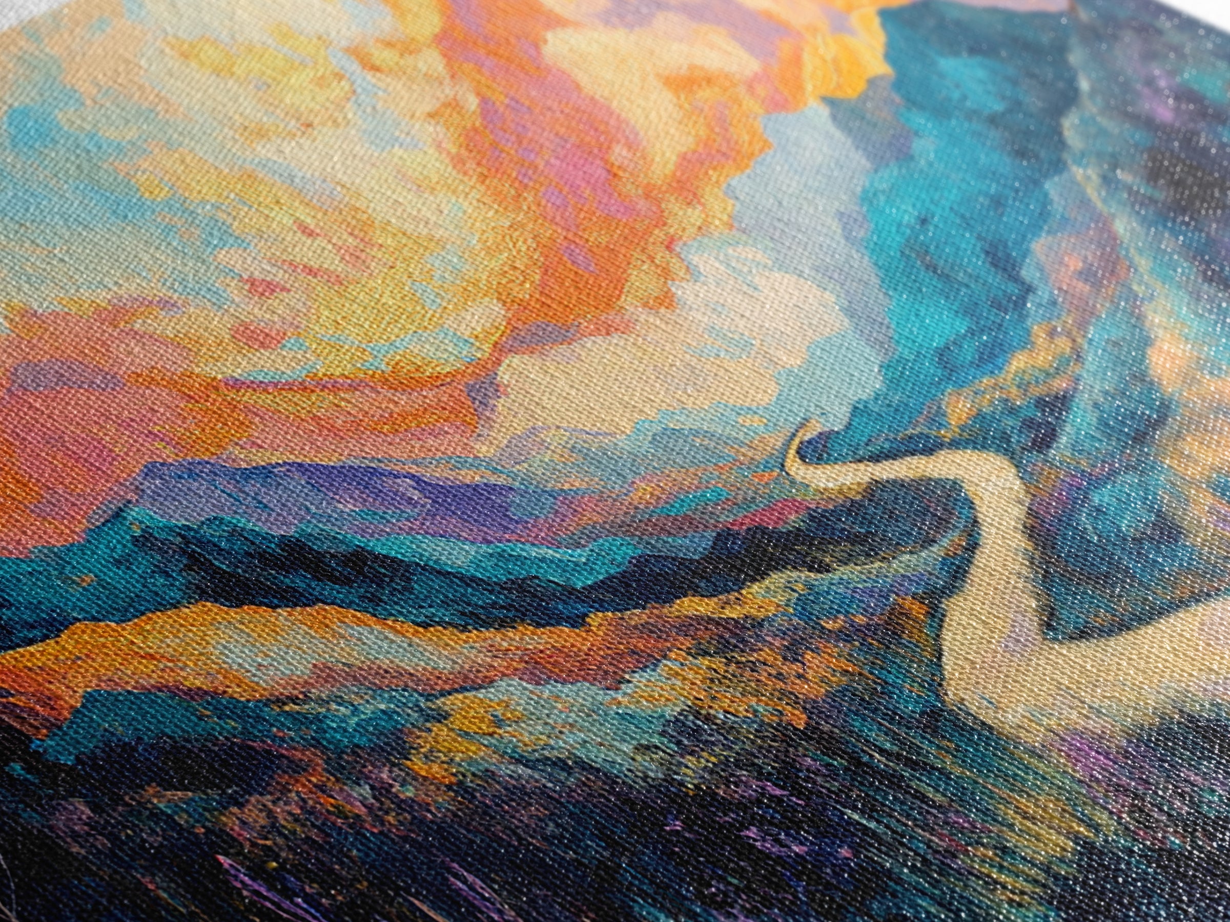 Abstract Landscape, Vibrant Sunset, Mountain Painting, Canvas Print, Extra Wide Art, Panoramic Art, Bedroom Art, Above Sofa Art