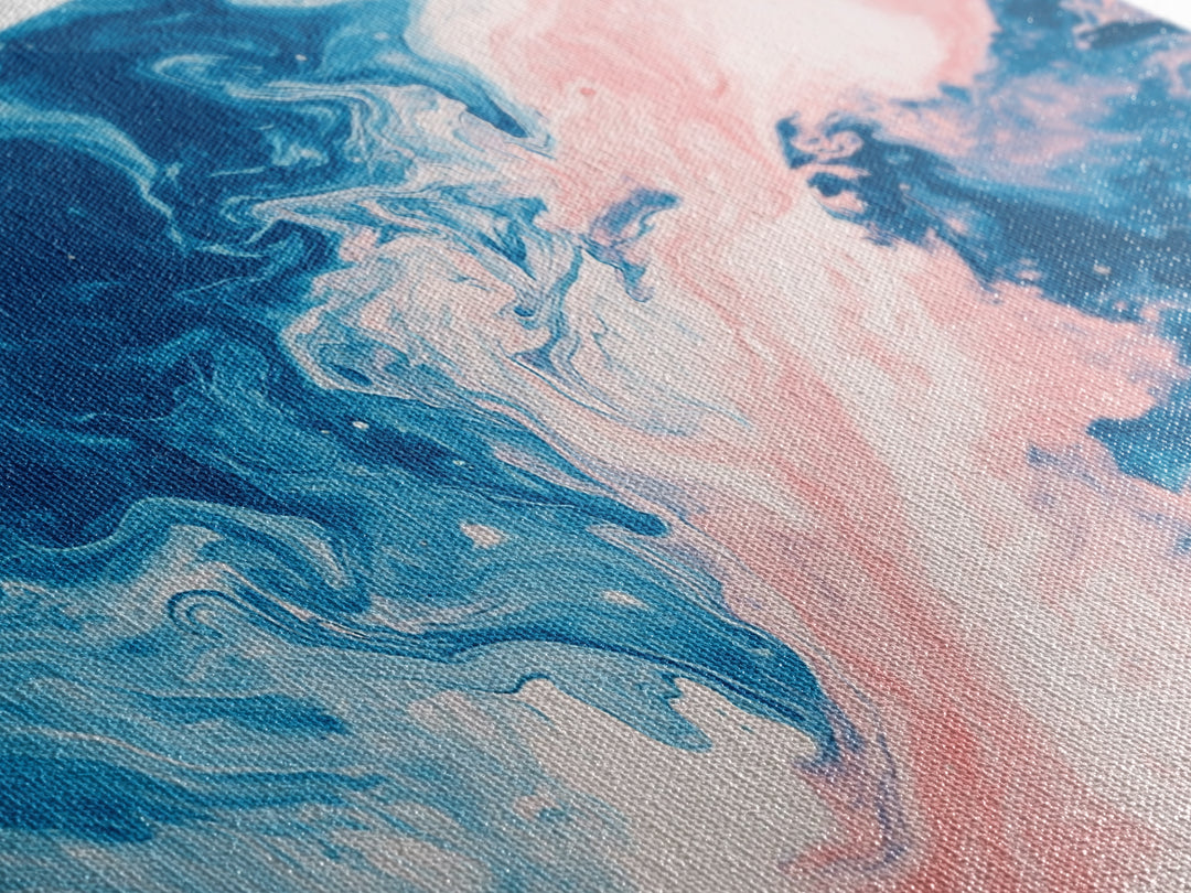 Blue Pink Abstract, Fluid Art, Ocean Inspired, Canvas Print, Whimsical Art, Light Pink Wall Art, Teal Wall Art, Therapy Art