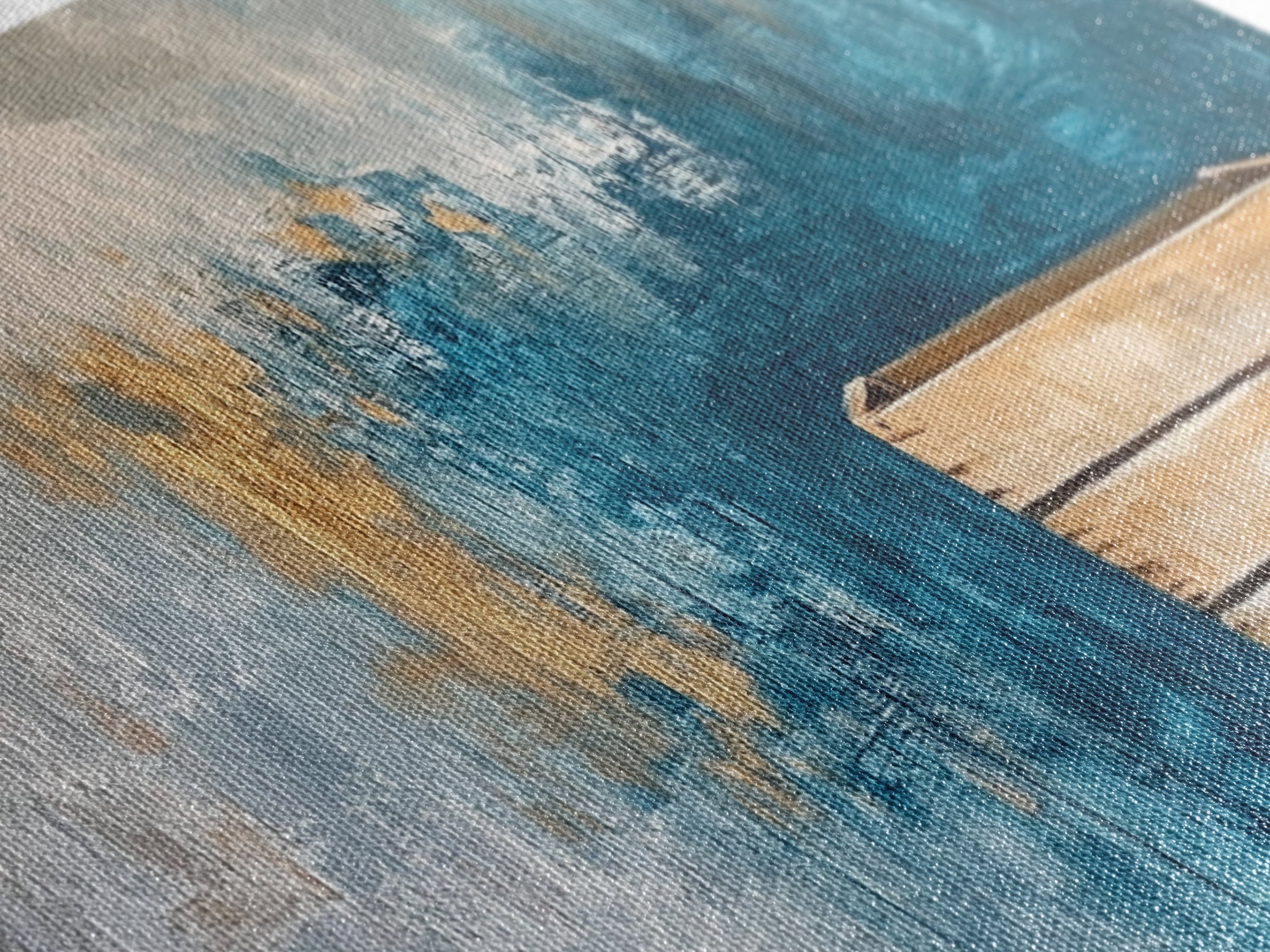 Abstract Rustic Art, Blue Gold Textured, Canvas Print, Wabi Sabi Art, Minimalist Art, Therapy Art, Extra Wide Art, Modern Decor