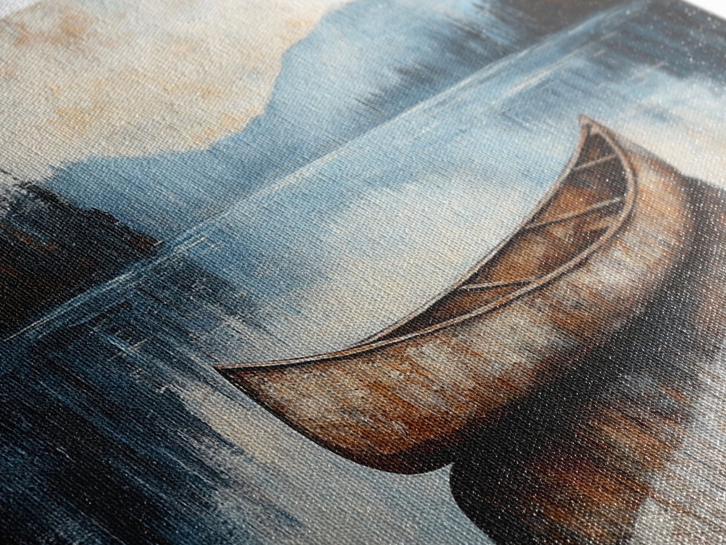 Canoe painting, lake decor, mountain painting, rustic wall art, serene landscape, farmhouse art, extra wide art, framed canvas print, nautical