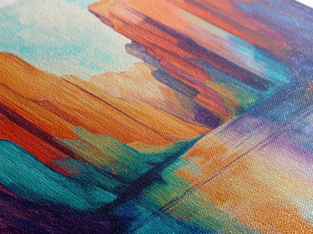 Canyon painting, southwest wall art, mountain painting, bold colors, moody art, rustic wall art, extra wide art, canvas print, scenic landscape