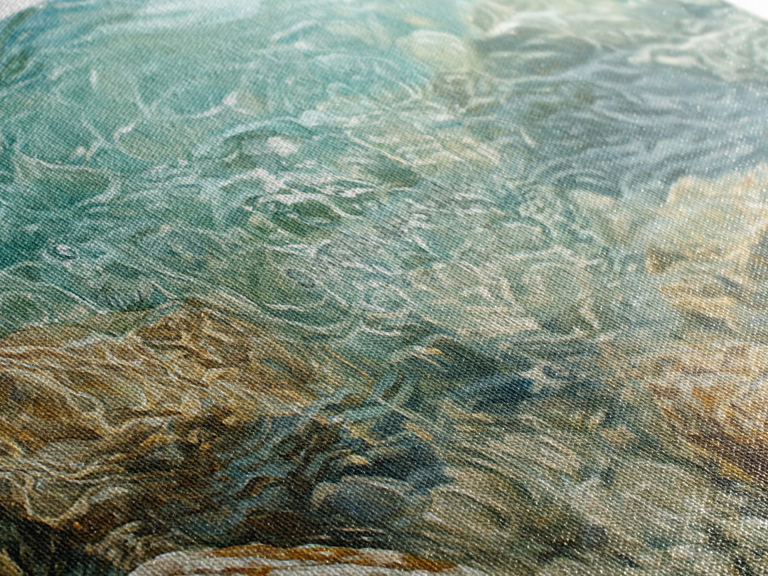 Crystal Clear Water, coastal painting, nautical wall art, beach house decor, ocean inspired art, Framed Canvas Print, blue and green wall art