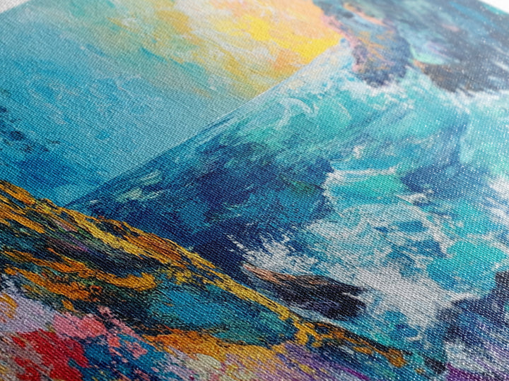 Coastal Cliff, vibrant ocean painting, surf wall art, Hawaii art, seascape painting, colorful beach art, Framed Canvas Print, extra wide art