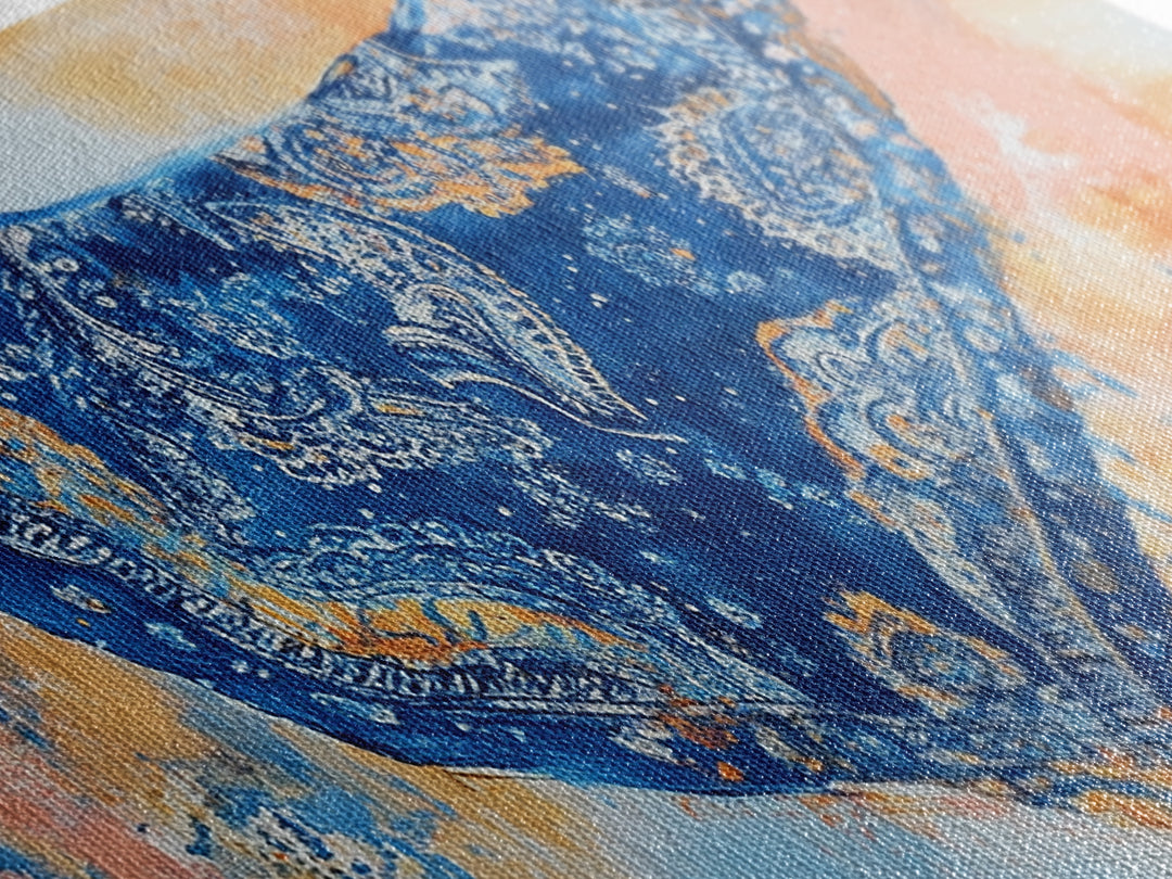 Bandana Print, Blue Wall Art, Vintage Art, Southwestern Art, Chinoiserie Wall Art, Extra Wide Art, Framed Canvas Print, Above Couch Art