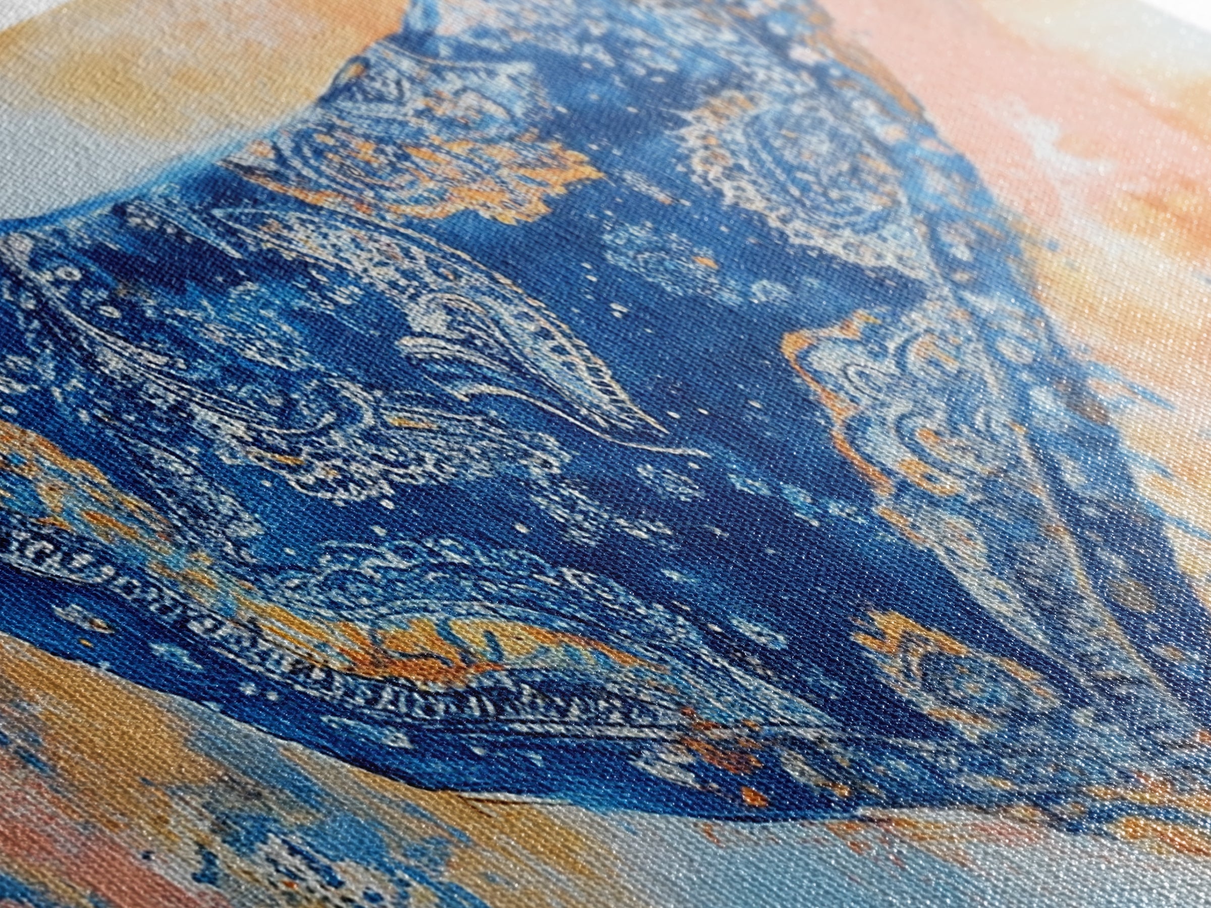 Bandana Print, Blue Wall Art, Vintage Art, Southwestern Art, Chinoiserie Wall Art, Extra Wide Art, Framed Canvas Print, Above Couch Art