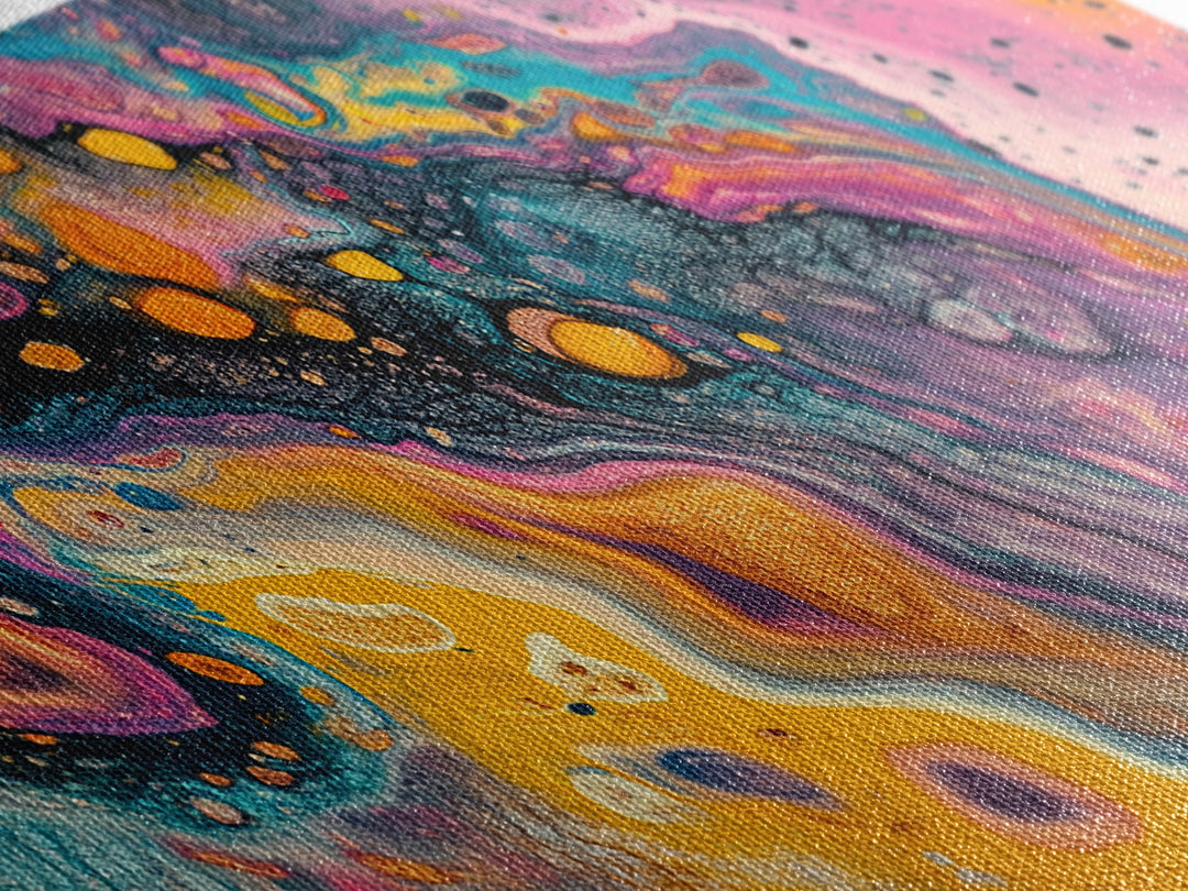 Abstract Galaxy, blotter art, cosmic painting, psychedelic art, vibrant colors, wabi sabi art, contemporary art, Framed Canvas Print