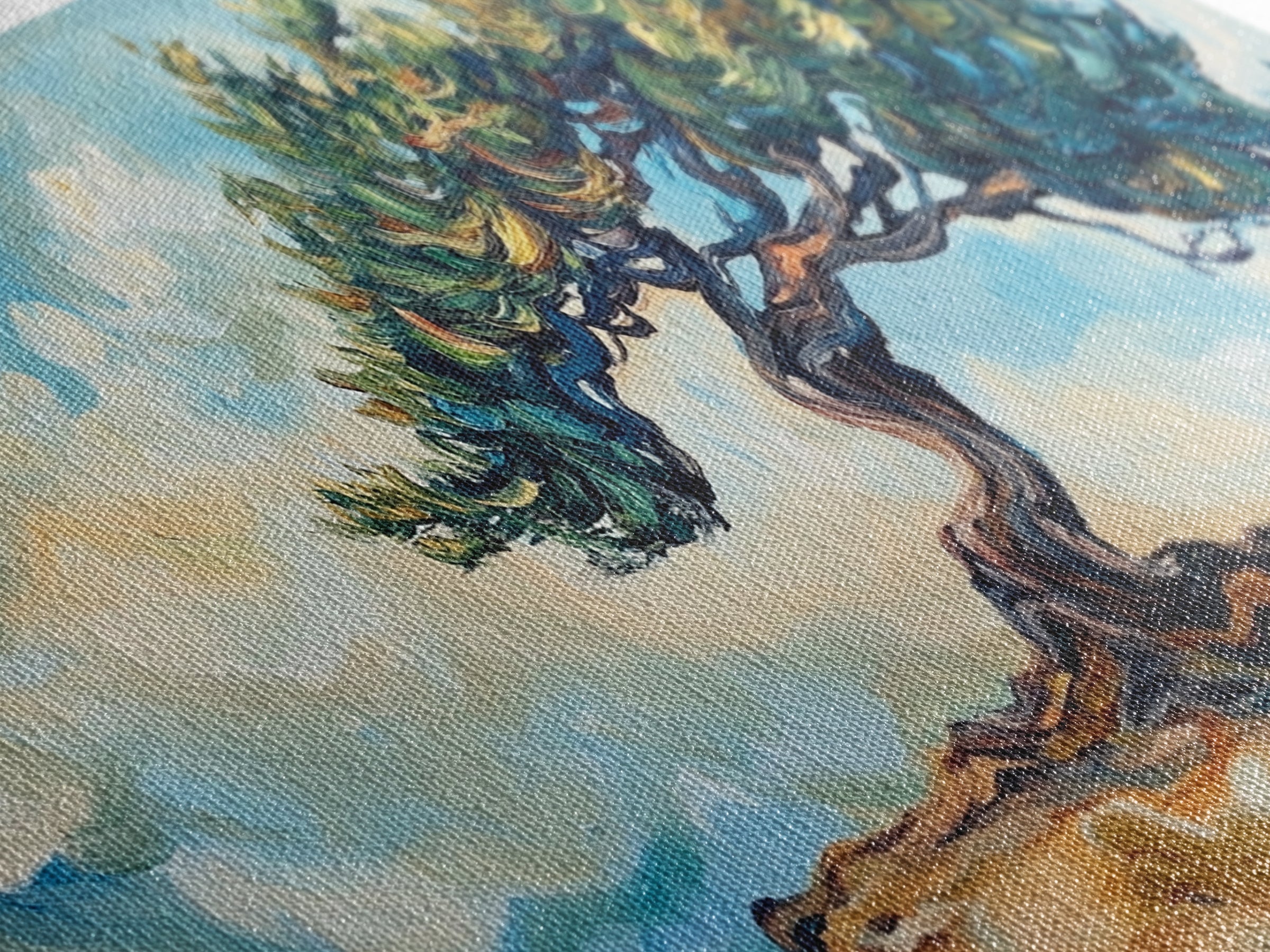 Oak Tree Art, Landscape Painting, Windy Tree Art, Wabi Sabi Art, Rustic Wall Art, Nature Wall Art, Living Room Art, Framed Canvas Print