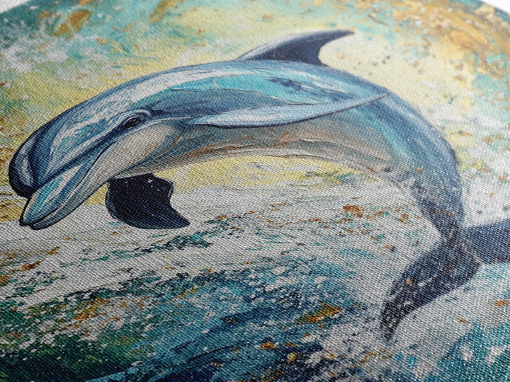 Dolphin, ocean painting, coastal wall art, nautical painting, framed canvas print, blue and green wall art, sea life decor
