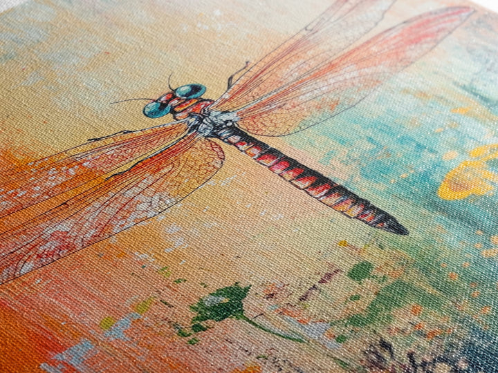 Dragonfly, botanical prints, whimsical art, light pink wall art, framed canvas print, nature art, boho decor, insect artwork