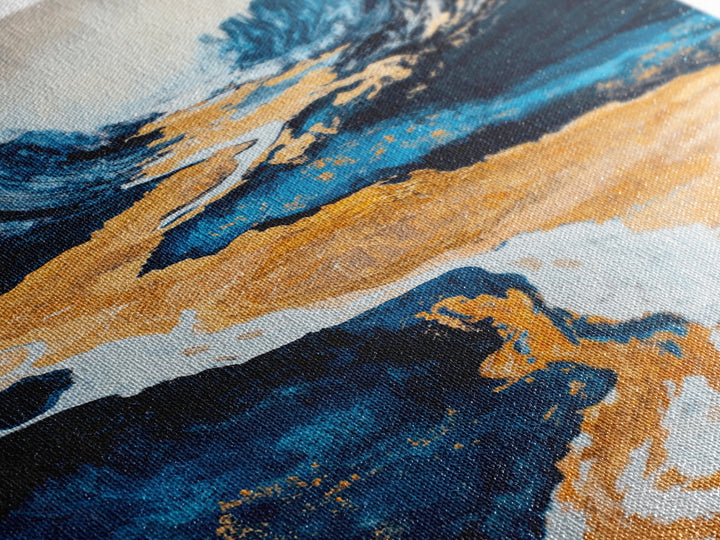 River, landscape painting, panoramic painting, wabi sabi art, framed canvas print, extra wide art, moody art, gold abstract art