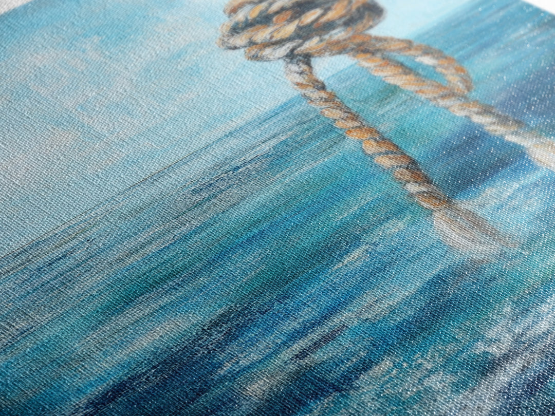 Nautical Rope Art, Coastal Decor, Ocean Inspired Painting, Maritime Wall Art, Blue and Green Wall Art, Canvas Print