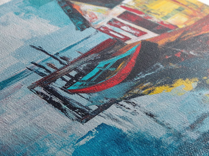 Rustic Boat Painting, Fishing Village Art, Coastal Landscape, Nautical Decor, Rustic Wall Art, Framed Canvas Print