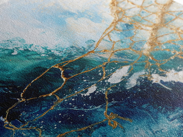 Abstract Ocean Painting, Coastal Wall Art, Blue and Gold Art, Nautical Decor, Contemporary Seascape, Canvas Print