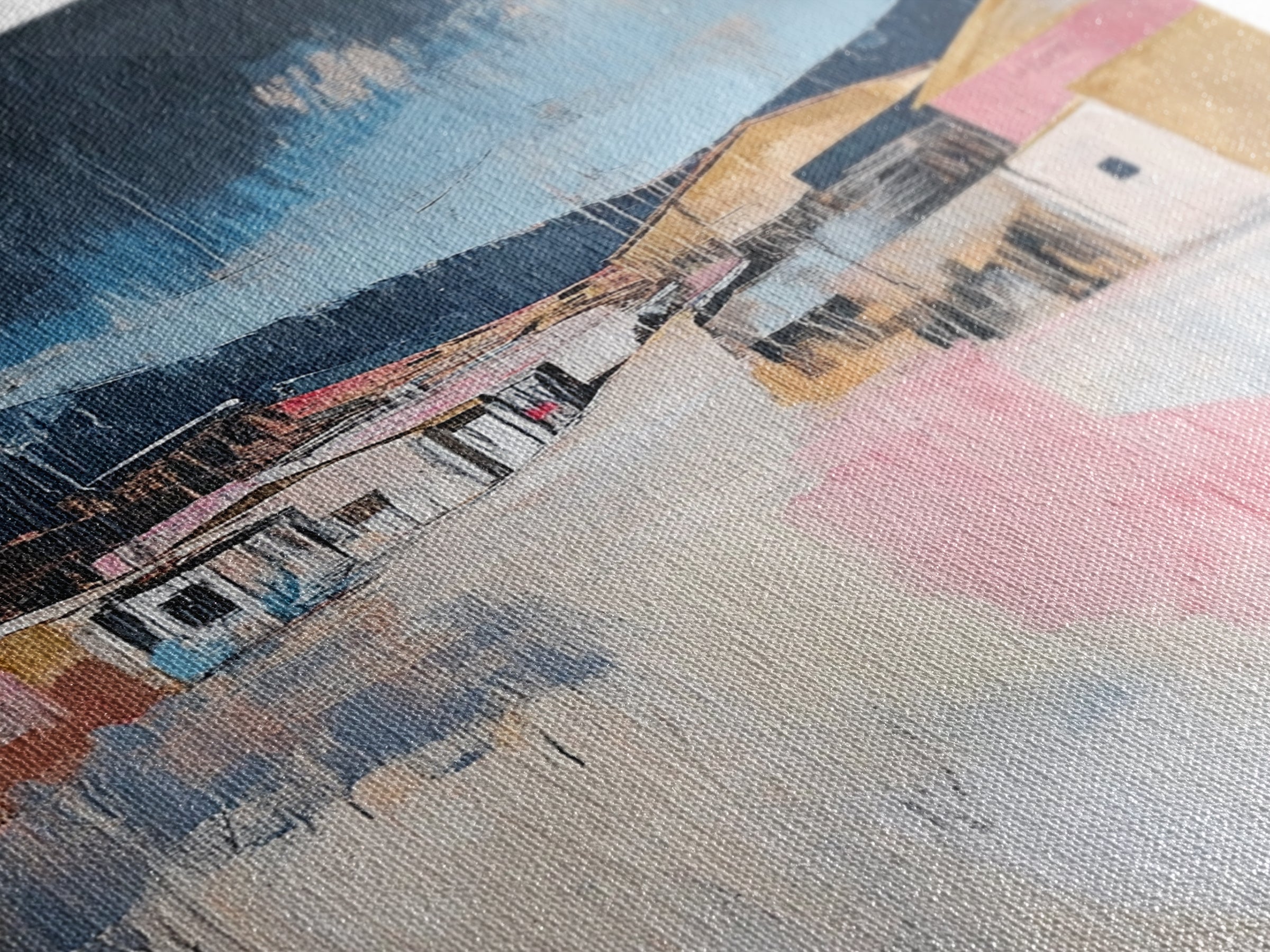 Desert Village, southwest wall art, moody art, warm tones, rustic decor, Joshua tree art, framed canvas print, abstract landscape