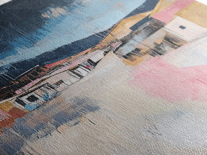 Desert Village, southwest wall art, moody art, warm tones, rustic decor, Joshua tree art, framed canvas print, abstract landscape