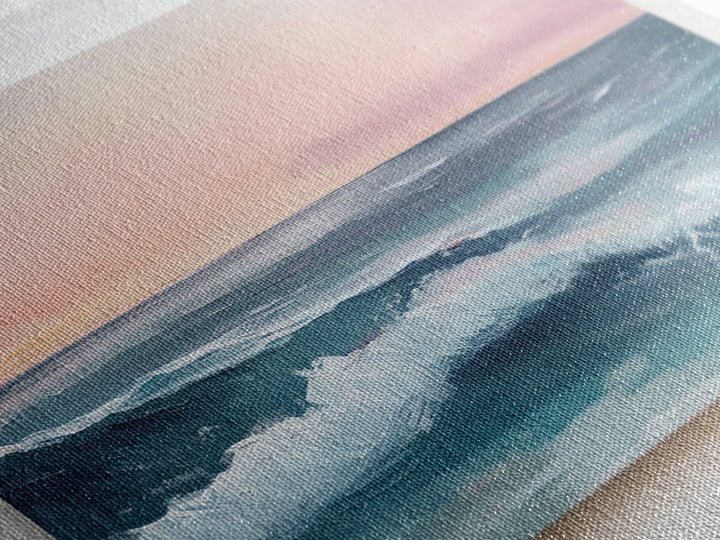 Ocean Sunset Waves, coastal decor, nautical painting, pink orange wall art, coastal landscape art, Canvas Print