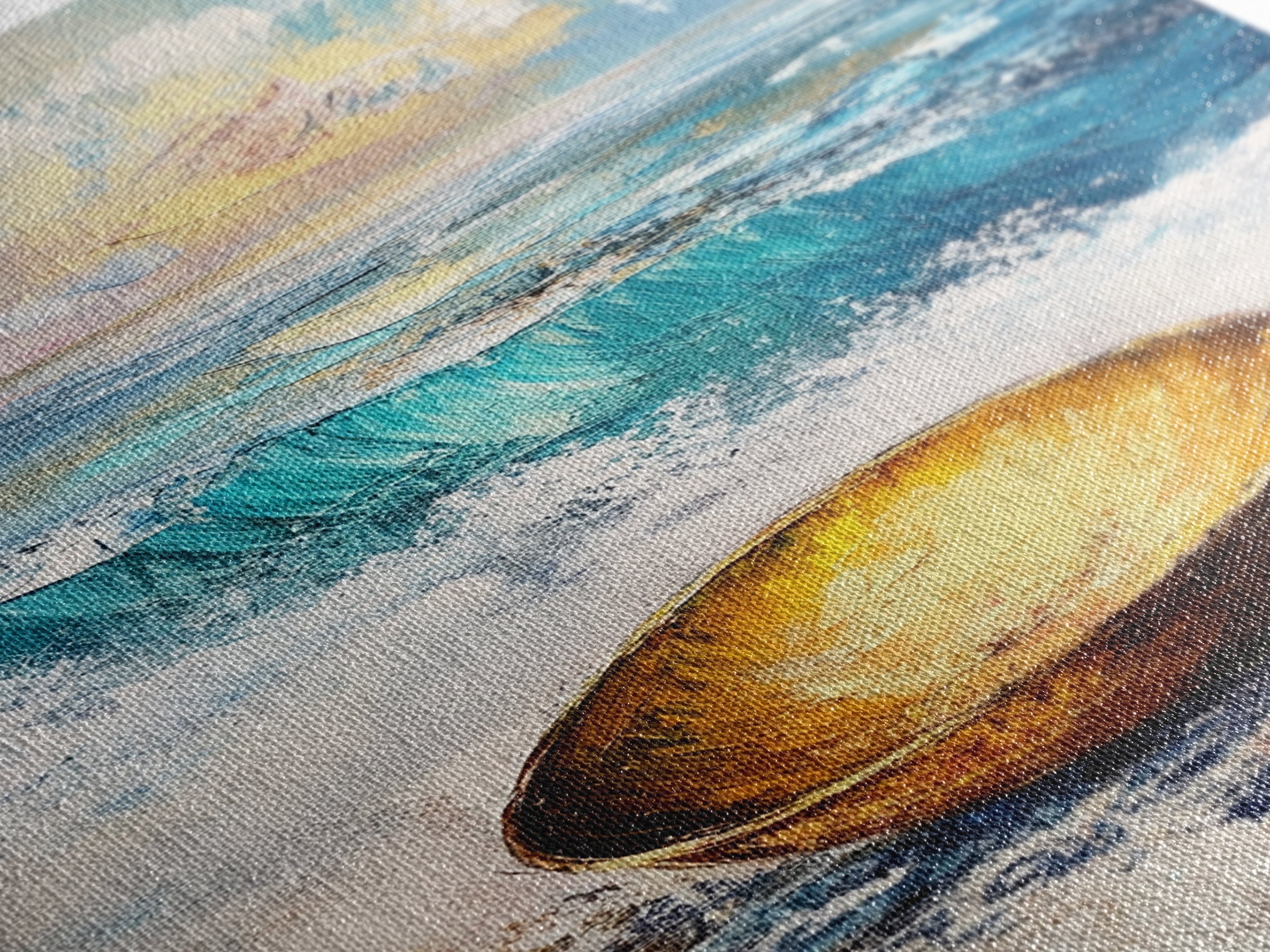 Ocean and Golden Bowl, coastal decor, nautical wall art, rustic wall art, abstract painting, seascape painting, Canvas Print