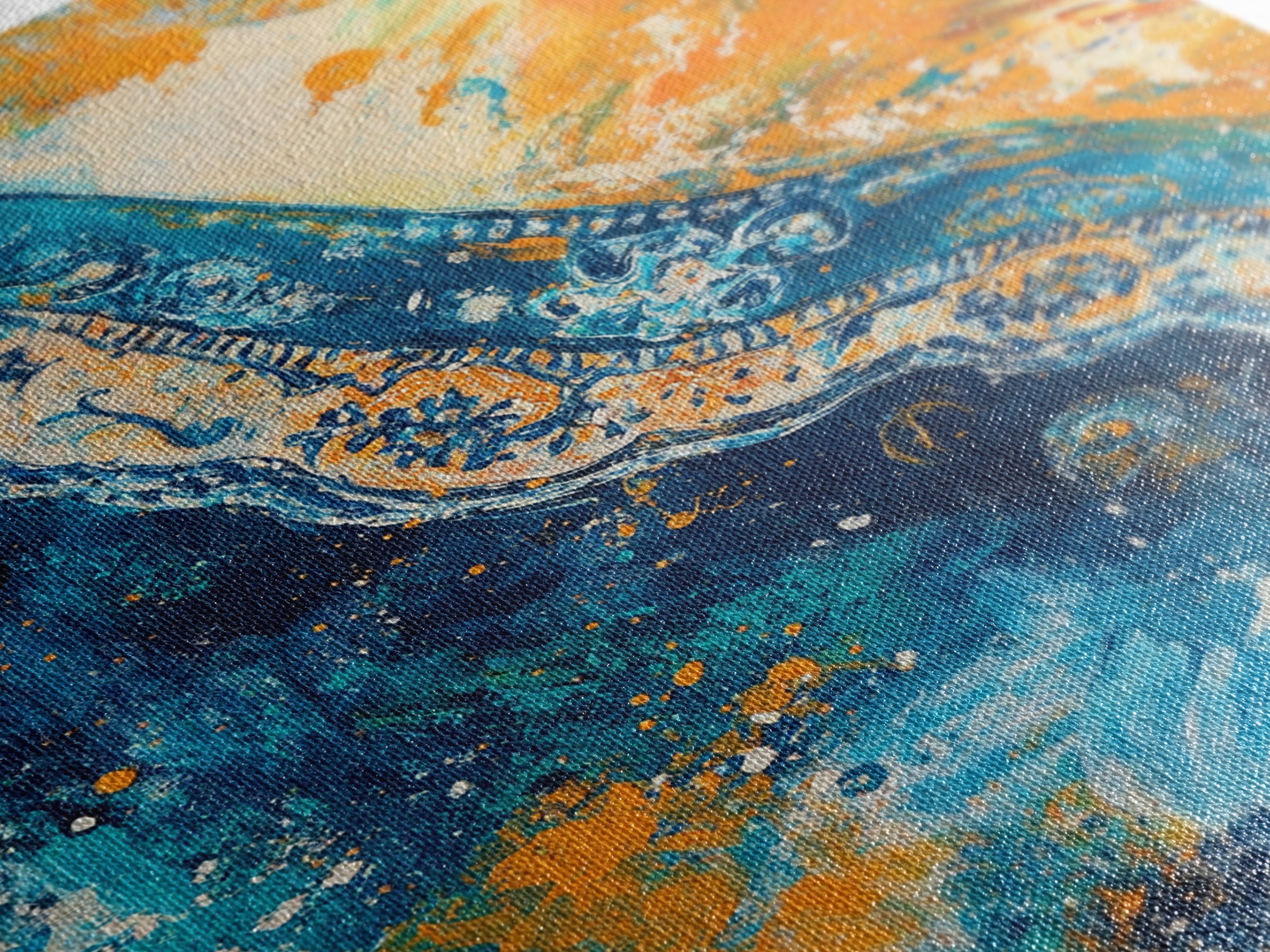 Abstract Ocean, Coastal Landscape Art, Blue and Green Wall Art, Teal Wall Art, Nautical Decor, Framed Canvas Print, Gift Idea