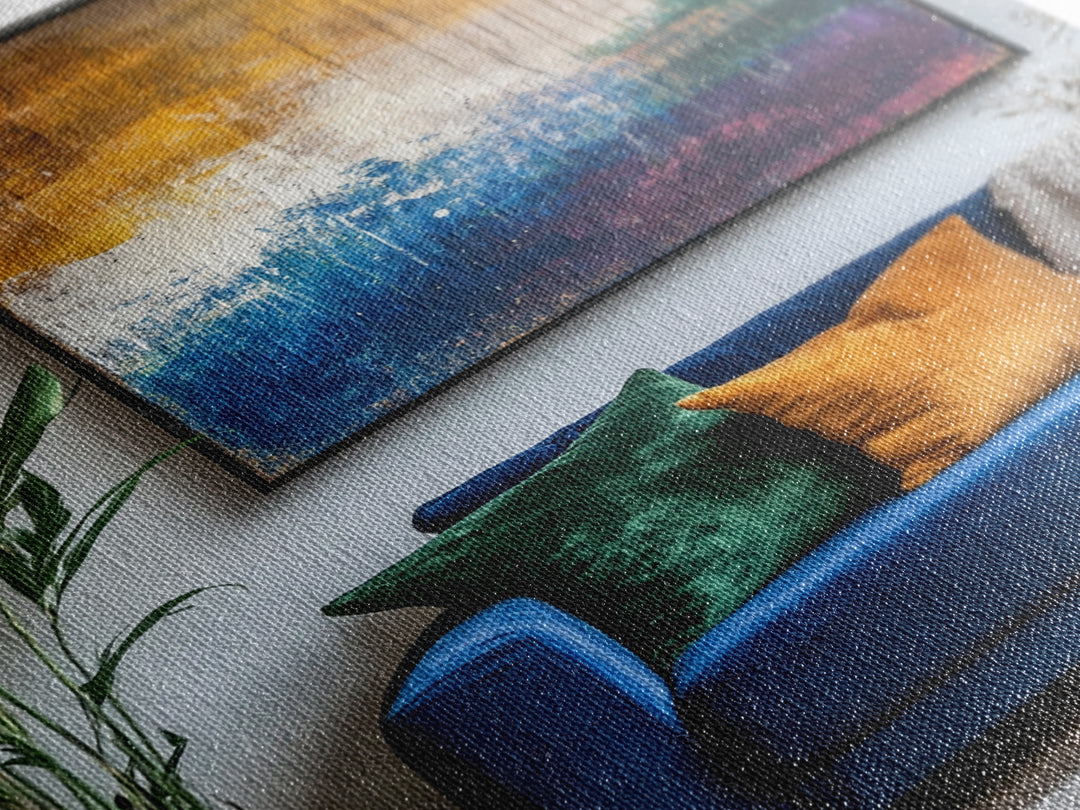 Abstract Color Drip, moody art, pink orange wall art, geometric wall art, bold living room art, Framed Canvas Print