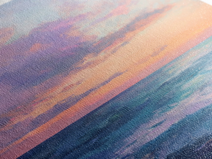 Ocean Sunset View, coastal landscape art, pink orange wall art, seascape painting, framed canvas print, bedroom art, nautical decor