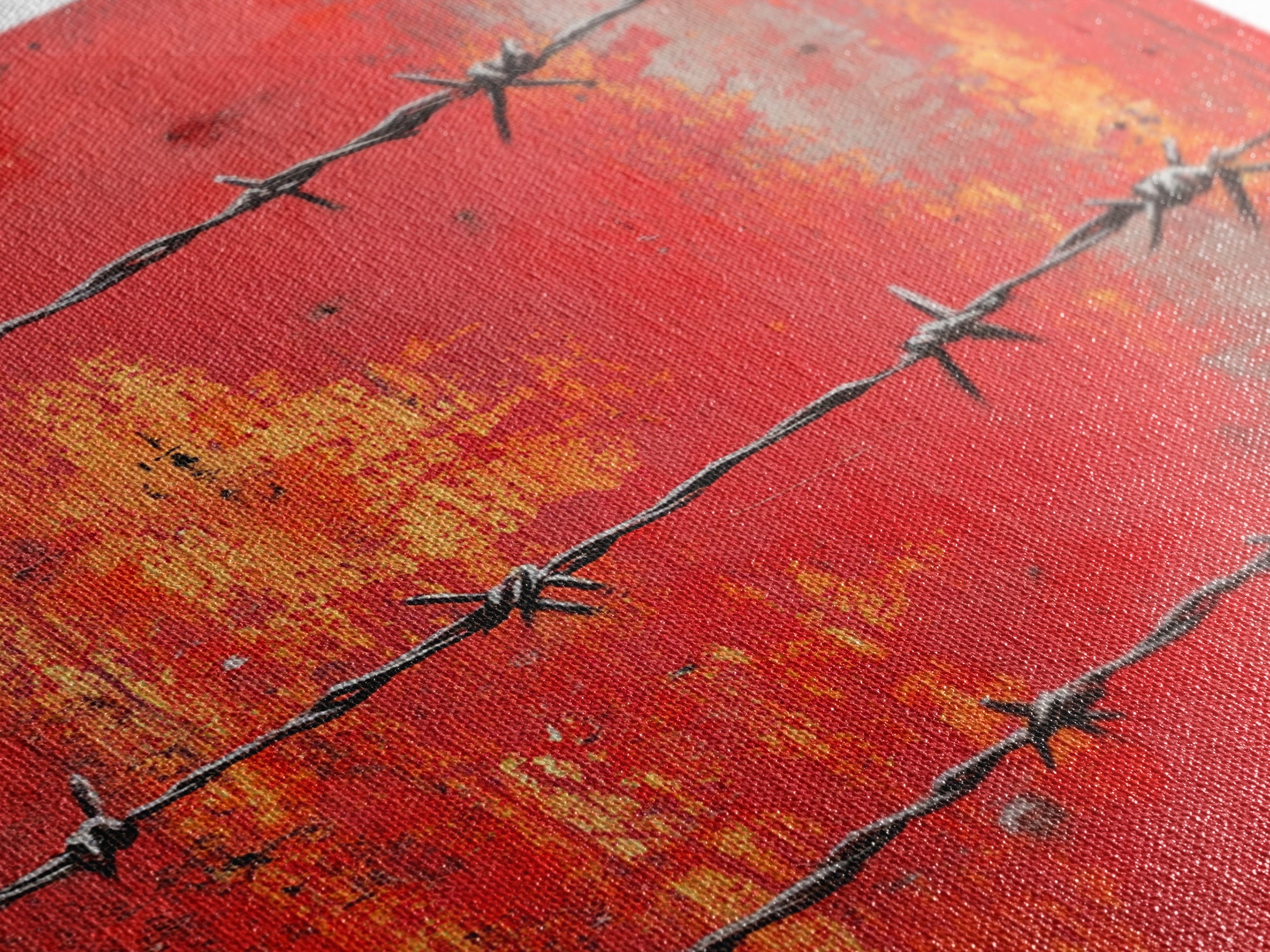 Barbed Wire, Chicano Art, Industrial Wall Art, Rustic Decor, Moody Art, Red Abstract Art, Framed Canvas Print, Gift Idea