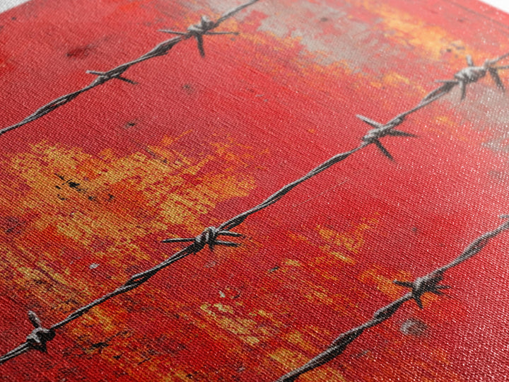 Barbed Wire, Chicano Art, Industrial Wall Art, Rustic Decor, Moody Art, Red Abstract Art, Framed Canvas Print, Gift Idea