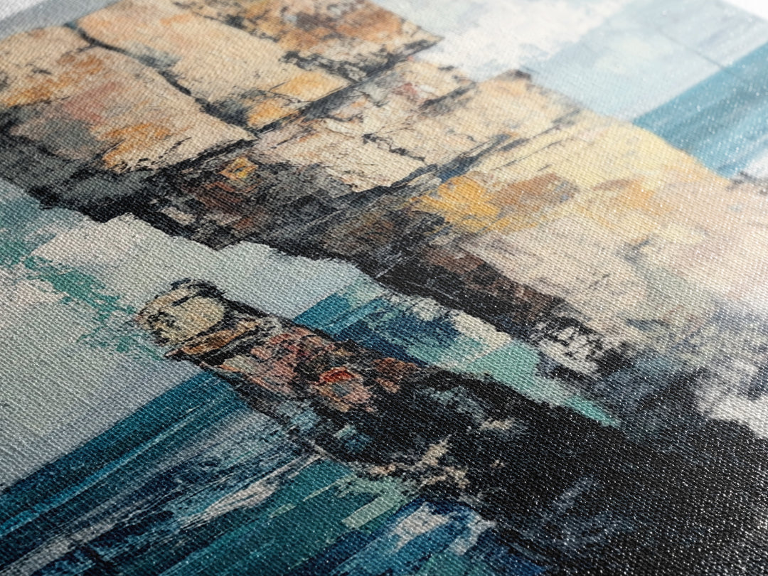 Coastal Rock Formation, Ireland Painting, Seascape Wall Art, Ocean Landscape, Nautical Decor, Framed Canvas Print, Living Room Art