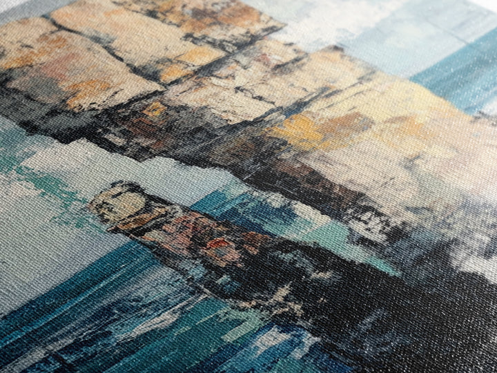 Coastal Rock Formation, Ireland Painting, Seascape Wall Art, Ocean Landscape, Nautical Decor, Framed Canvas Print, Living Room Art