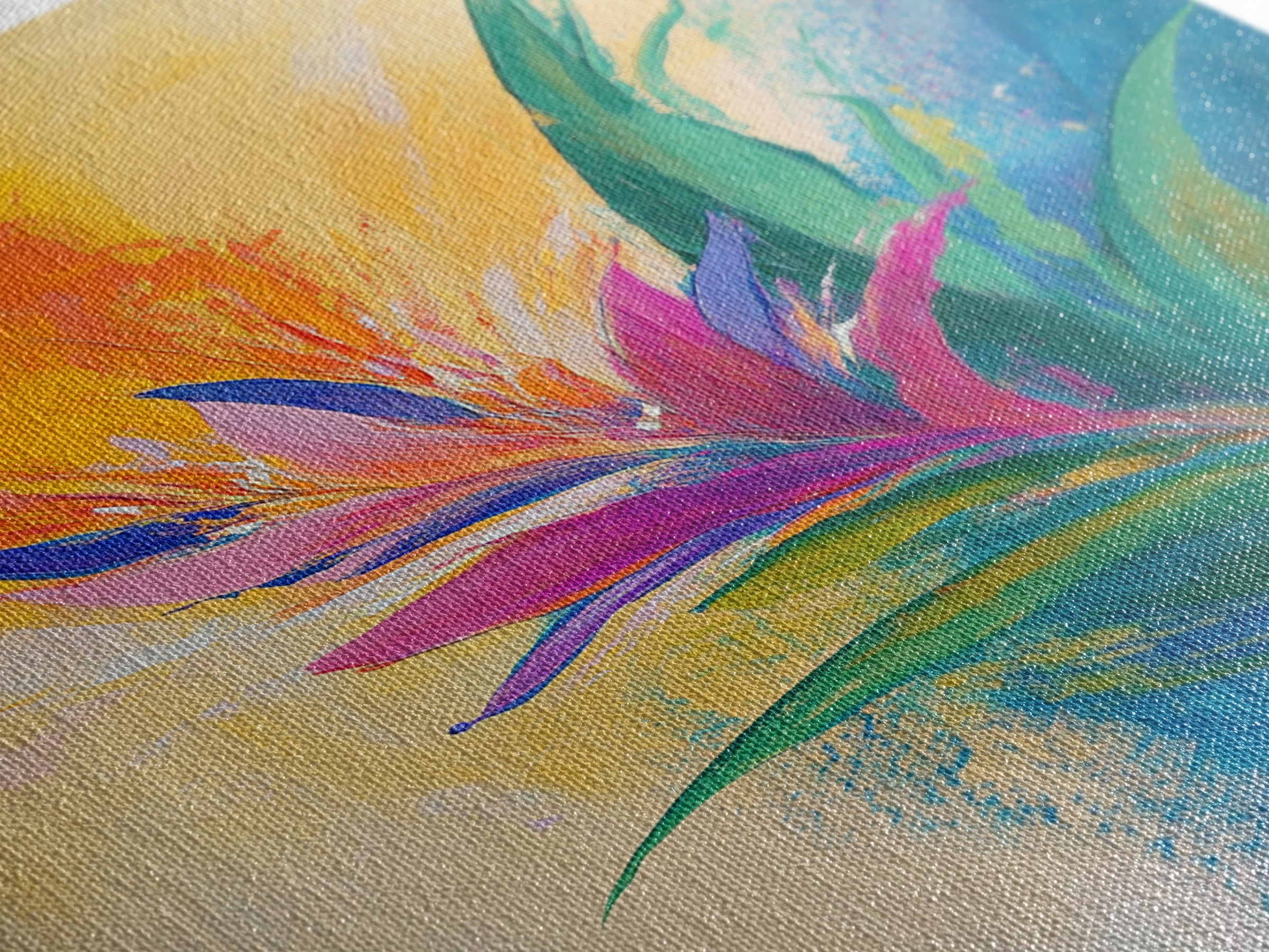 Bird of Paradise, Floral, Vibrant, Framed Canvas Print, botanical prints, tropical art, wildflower painting, boho art, pink orange wall art