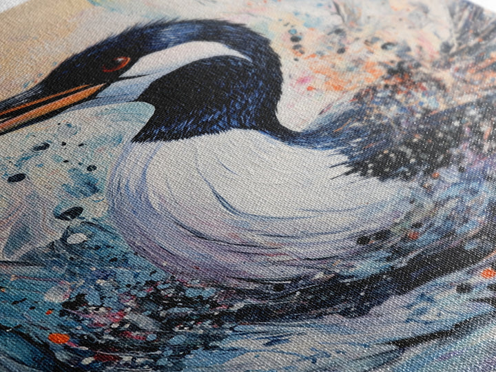 Abstract Loon, bird art, teal wall art, moody art, coastal decor, nautical painting, gift idea for her, Canvas Print, living room art