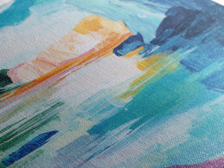 Canyon Lake, landscape painting, southwest wall art, moody art, blue and green wall art, extra wide art, Canvas Print, seascape painting