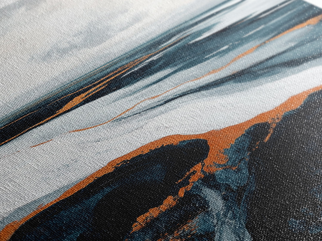 abstract seascape painting, blue and green wall art, modern coastal decor, wabi sabi art, Framed Canvas Print, extra wide art, moody art