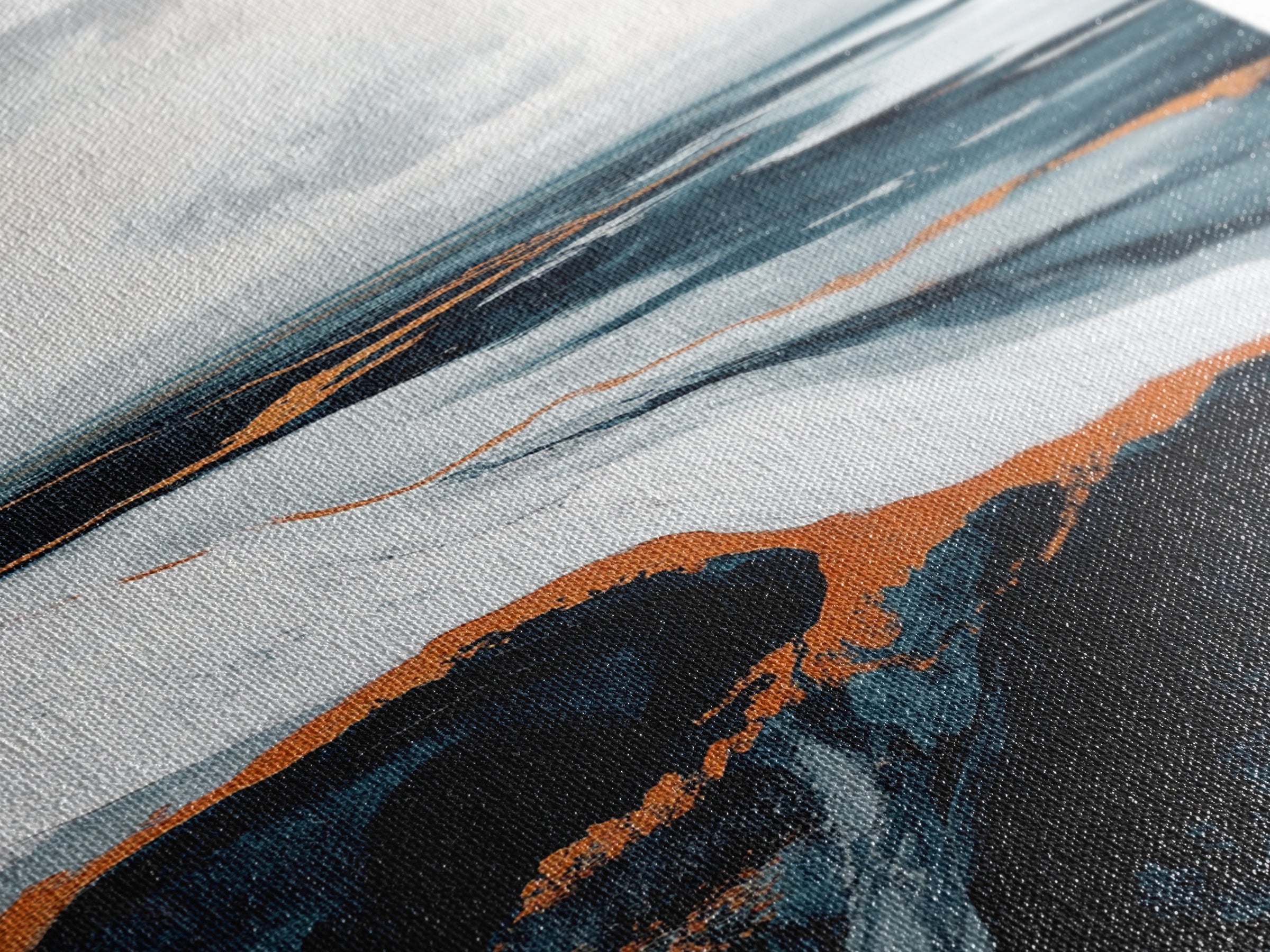 abstract seascape painting, blue and green wall art, modern coastal decor, wabi sabi art, Framed Canvas Print, extra wide art, moody art