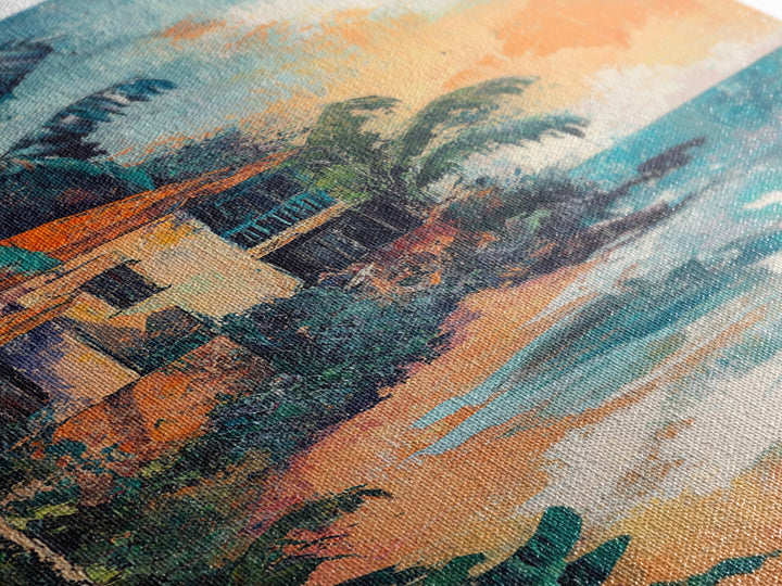 Coastal House, Tropical Art, Nautical Wall Art, Seascape Painting, Canvas Print, Palm Tree Art, Rustic Decor, Coastal Cowgirl Wall Art