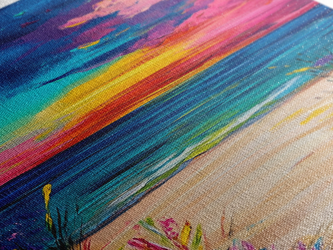 Colorful Sunset, coastal painting, seascape painting, pink orange wall art, Canvas Print, coastal cowgirl wall art, above bed wall art