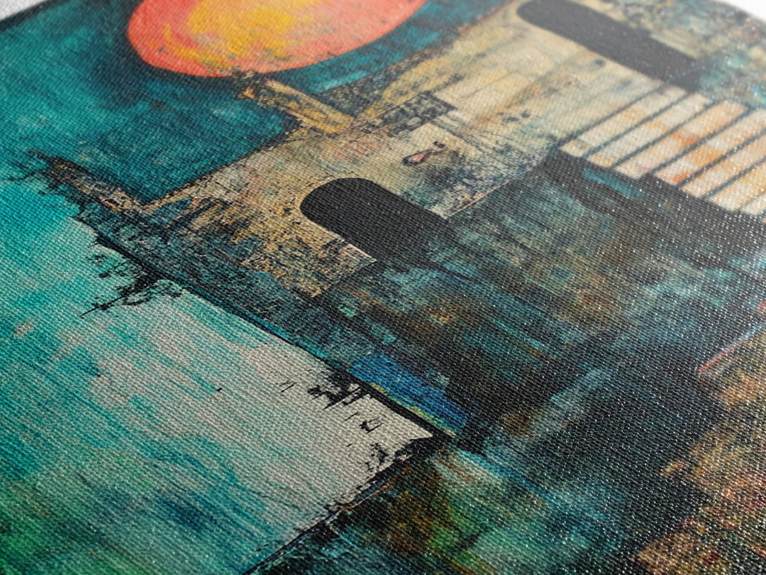 Abstract Castle, moody art, dark romance painting, gothic wall art, Canvas Print, Ozymandias art, blue and green wall art, vintage art