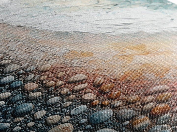 Pebble Beach, coastal painting, nautical decor, wabi sabi art, abstract seascape, textured wall art, ocean print, canvas print