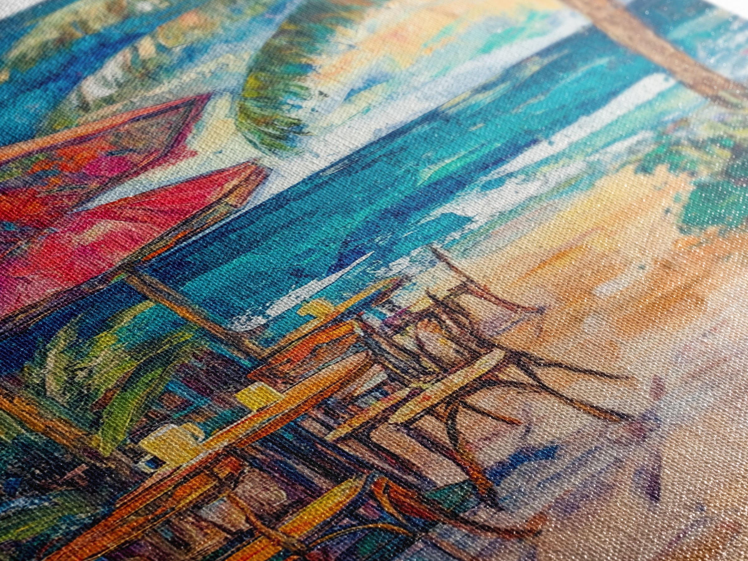 Beach Café, Coastal Landscape Art, Nautical Wall Art, Ocean Art, Seascape Painting, Coastal Decor, Canvas Print, Above Sofa Art