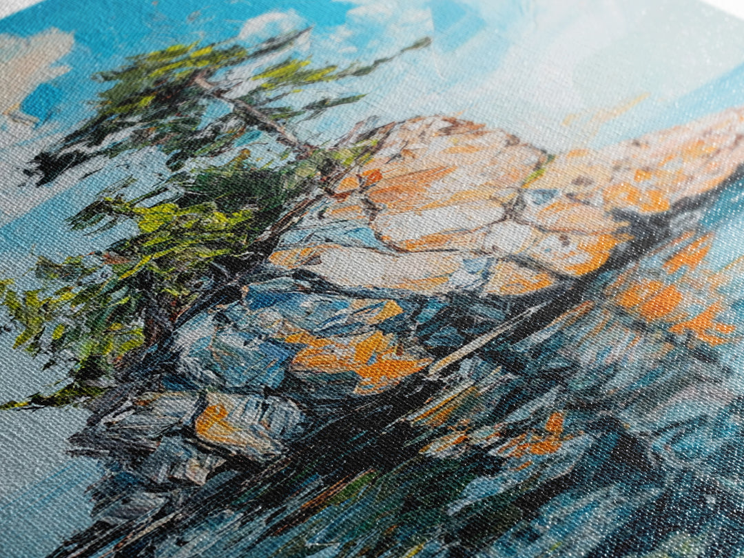 Rocky Island, Nature Painting, Canvas Print, Coastal Landscape Art, Ocean Wall Art, Nautical Decor, Living Room Art, Gift Idea