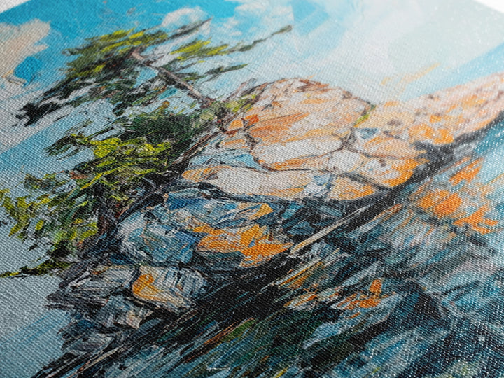 Rocky Island, Nature Painting, Canvas Print, Coastal Landscape Art, Ocean Wall Art, Nautical Decor, Living Room Art, Gift Idea