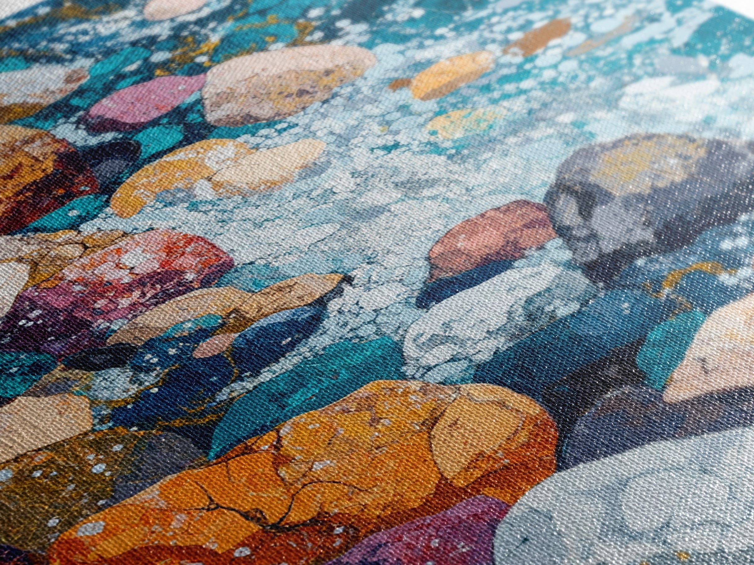 Pebble Beach, Ocean Painting, Canvas Print, Coastal Wall Art, Nautical Decor, Whimsical Art, Abstract Nature Art, Gift Idea