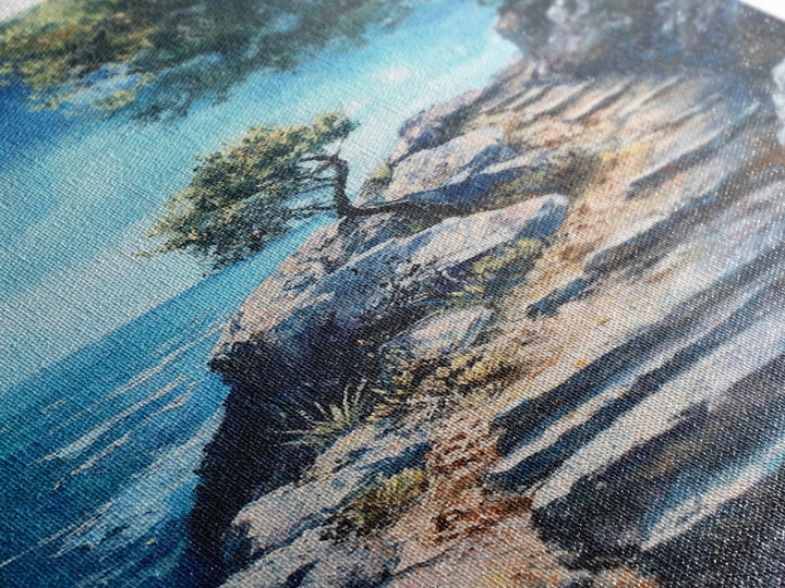 Rocky Path, Seaside Painting, Canvas Print, Coastal Landscape Art, Nautical Wall Art, Rustic Art, Above Bed Wall Art, Gift Idea