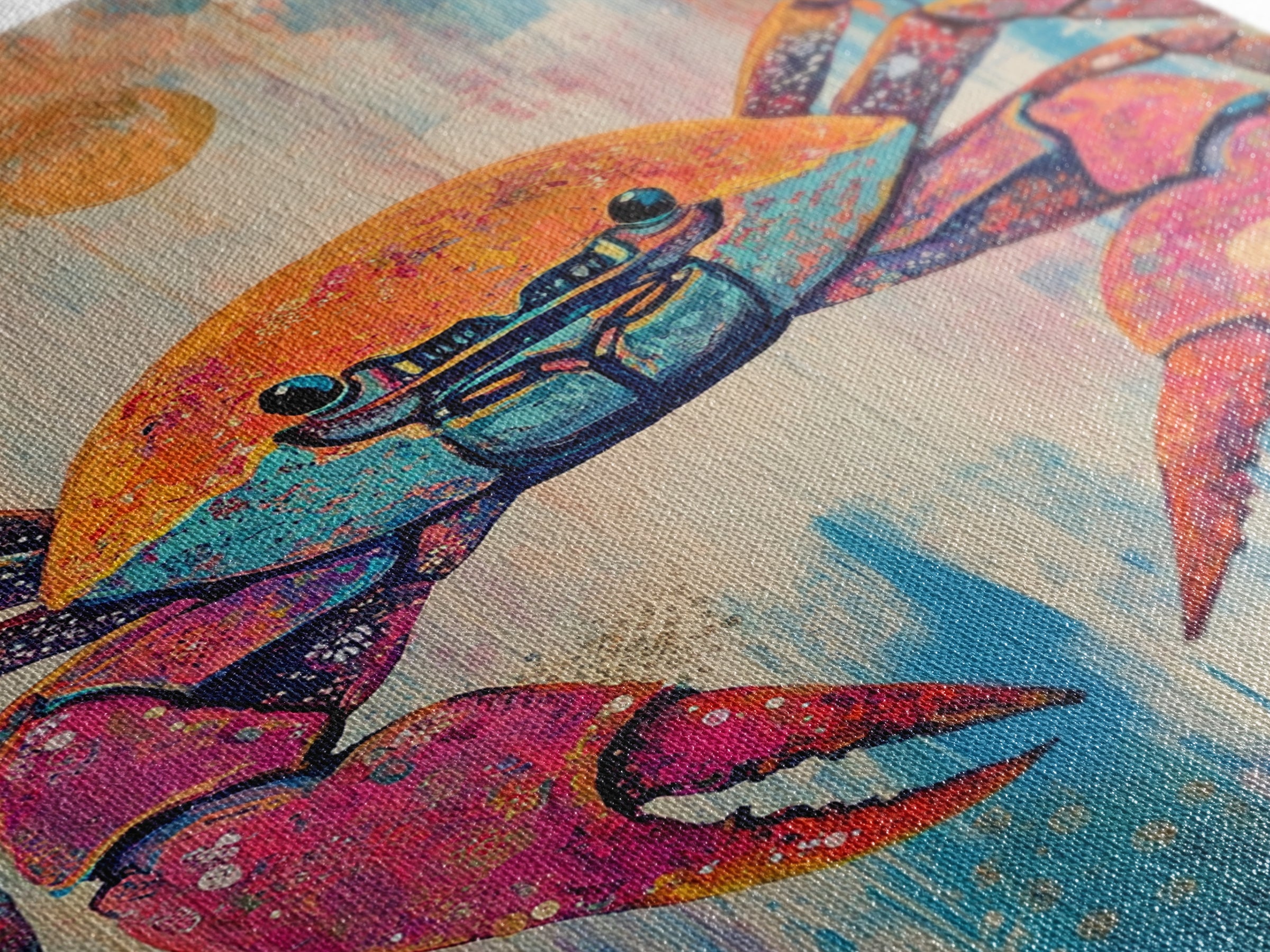 Vibrant Crab Art, Coastal Cowgirl Wall Decor, Nautical Painting, Ocean Wall Art, Beach House Decor, Canvas Print, Kitchen Wall Art