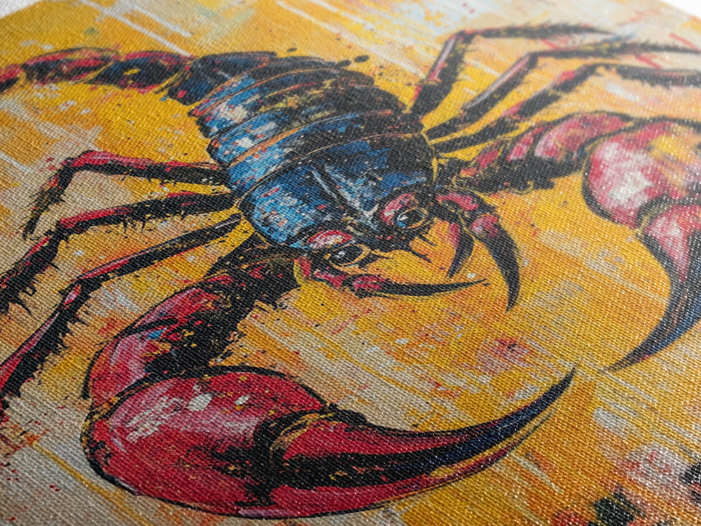 Bold Scorpion Framed Canvas Print Fierce Animal Wall Art, Yellow and Red Painting, Statement Office Decor, Wildlife Art Lovers Gift