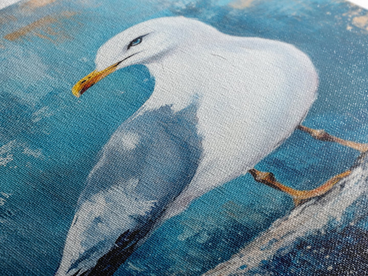 Seagull Portrait Framed Canvas Print Coastal Bird Painting, Nautical Wall Art, Beach House Decor, Ocean Wildlife Artwork, Summer Gift