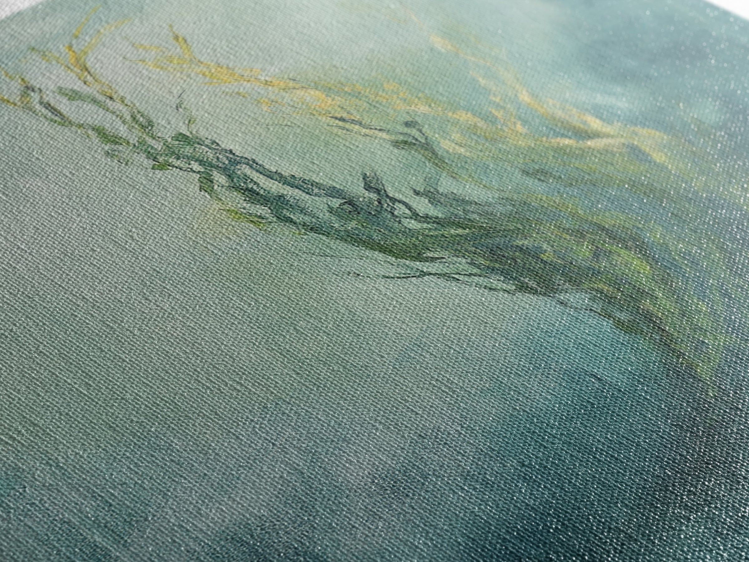 Abstract Seaweed Framed Canvas Print Minimalist Ocean Art, Coastal Botanical Wall Decor, Blue Green Seaside Painting, Serene Home Style