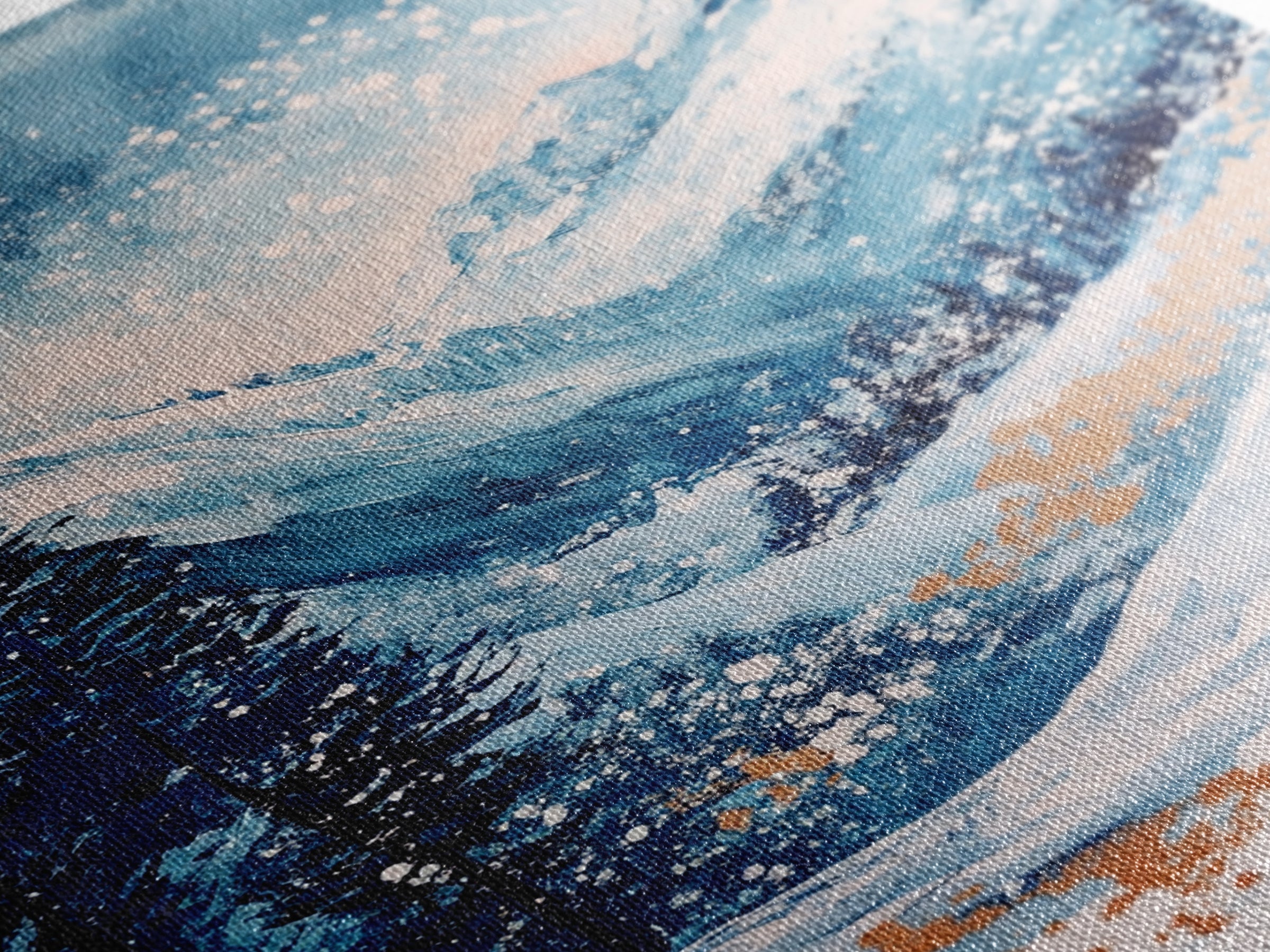 Blue Winter Wonderland Canvas Print Snowy Mountain Art, Nordic Landscape Painting, Ski Lodge Wall Decor, Christmas Holiday Artwork