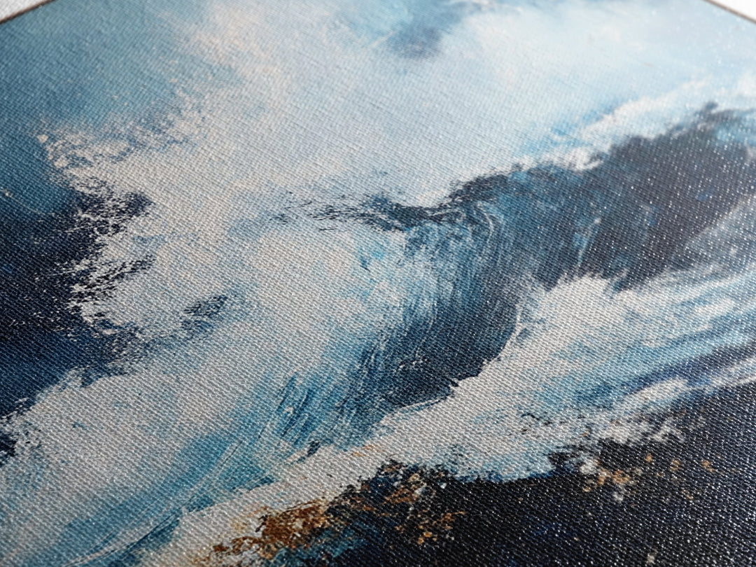 Ocean Wave Power Framed Canvas Print, Coastal Wall Art, Abstract Seascape Painting, Nautical Decor, Beach House Art, Modern Ocean Art